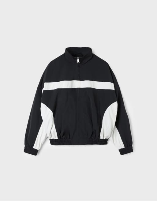 Stradivarius oversized windjack met kleurvlakken in zwart, 6 van 7