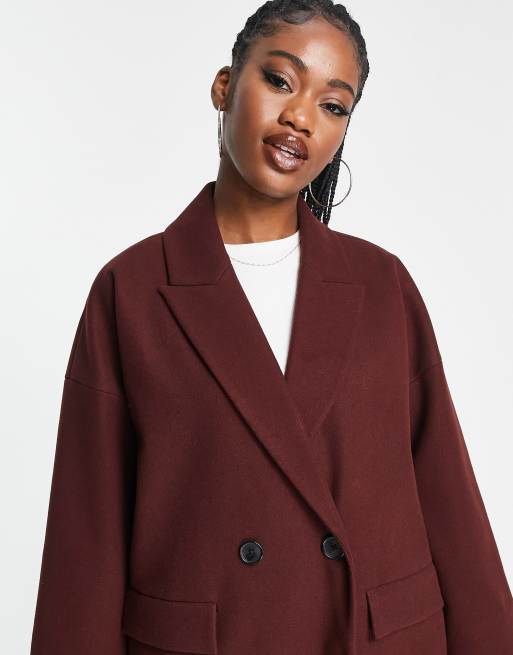 Stradivarius oversized wool look tailored coat in chocolate