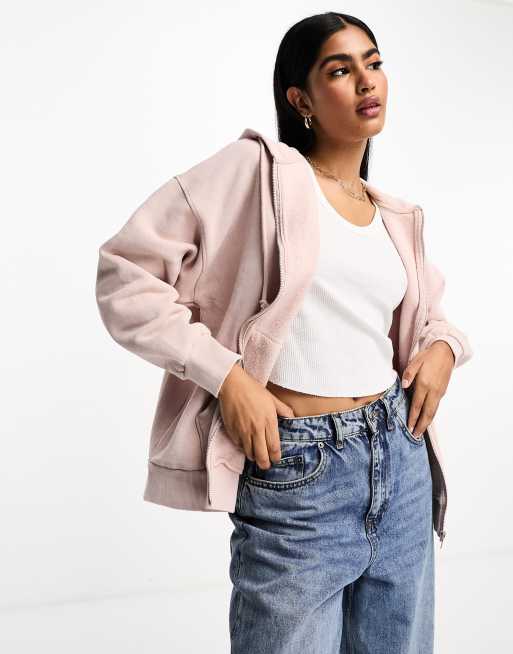 ASOS DESIGN oversized zip through hoodie in pink