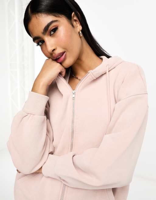 Blush pink zip up hoodie sale