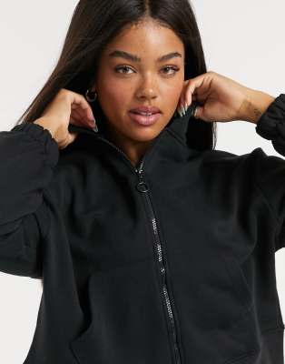 Stradivarius oversized zipper hoodie in black | ASOS