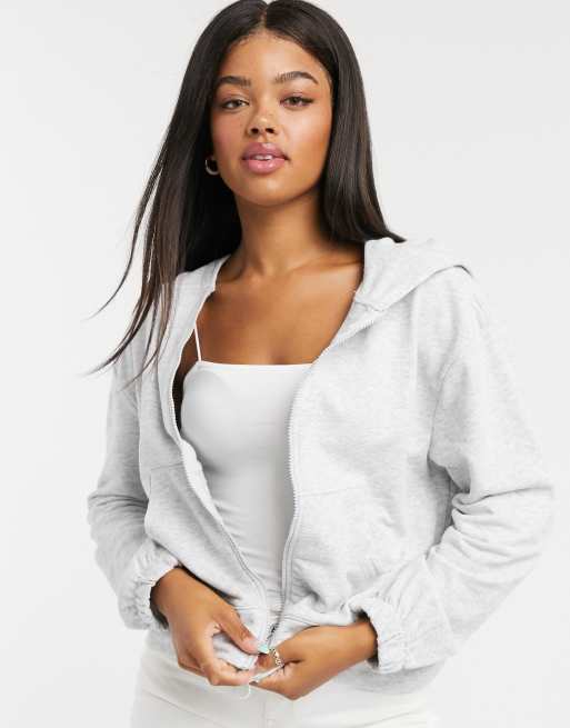 Stradivarius oversized zipper hoodie in gray