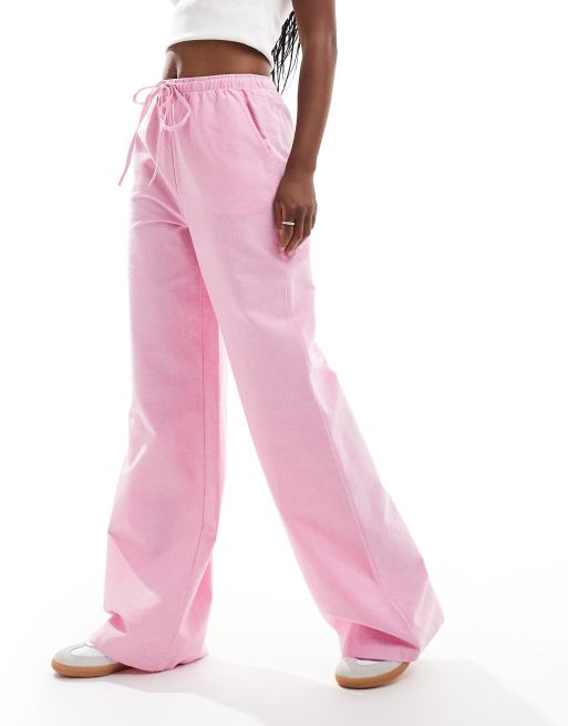 Stradivarius - Oxford-broek van katoen met elastische tailleband in babyroze