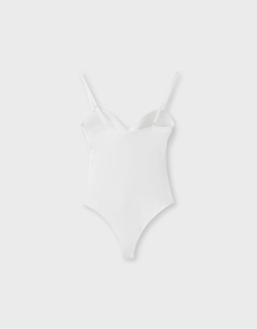 Stradivarius Padded cup bodysuit in ecru, 7 of 7