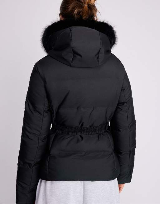 Stradivarius Padded jacket with belt and hood in black, 3 of 7