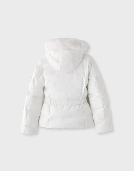 Stradivarius Padded jacket with belt and hood in ecru, 7 of 7