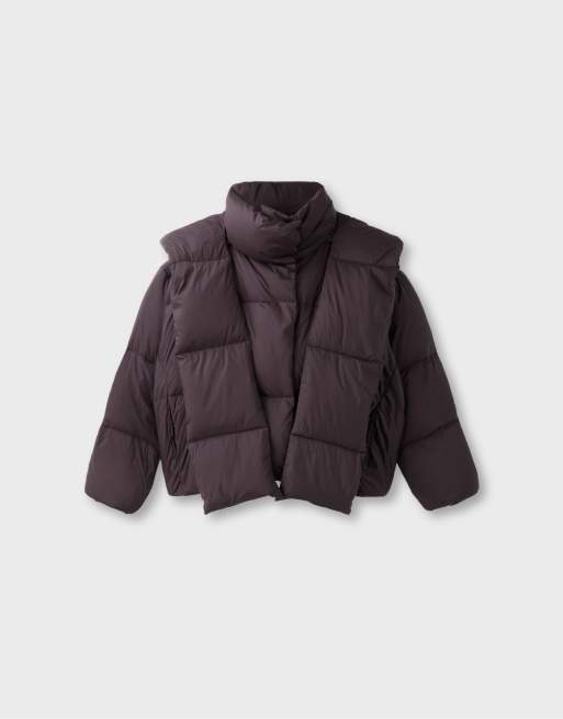 Stradivarius Padded jacket with scarf in brown, 6 of 7