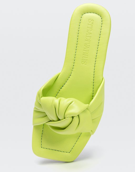 Stradivarius padded knot flat sandal in lime ASOS