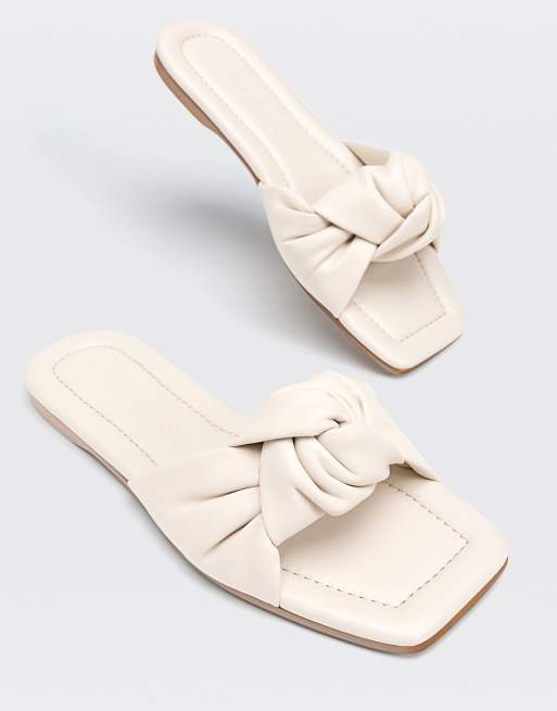 Stradivarius padded knot flat sandals in cream | ASOS