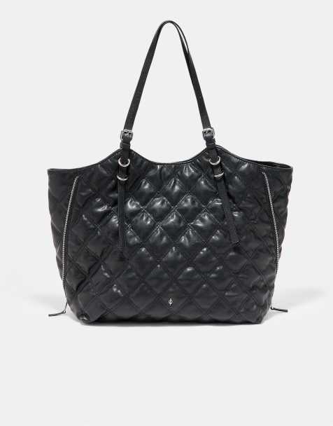 Stradivarius Padded leather effect shopper bag in black - view 1