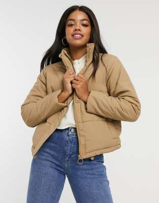 Stradivarius padded puffer jacket in beige | ASOS