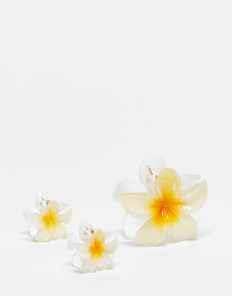 Stradivarius - Pakke med 3 lysegule hårklemmer med blomsterdesign - view 1