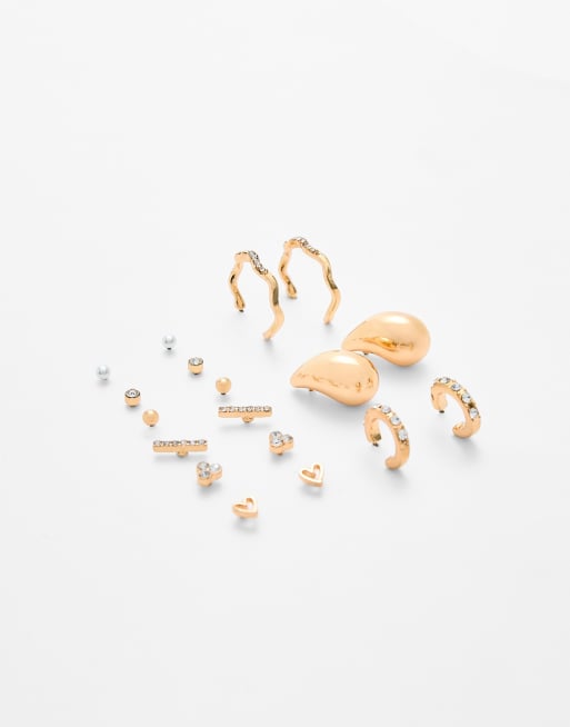 Stradivarius - Pakke med 9 guldfarvede små dråbeformede øreringe, 2 af 3