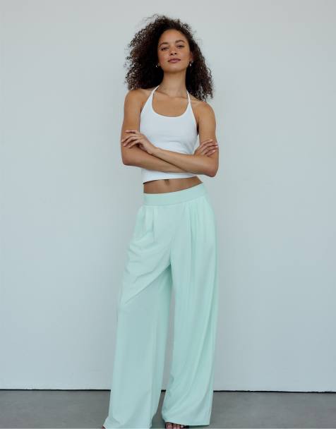 Stradivarius Palazzo jogger trousers with elastic waistband in pastel green