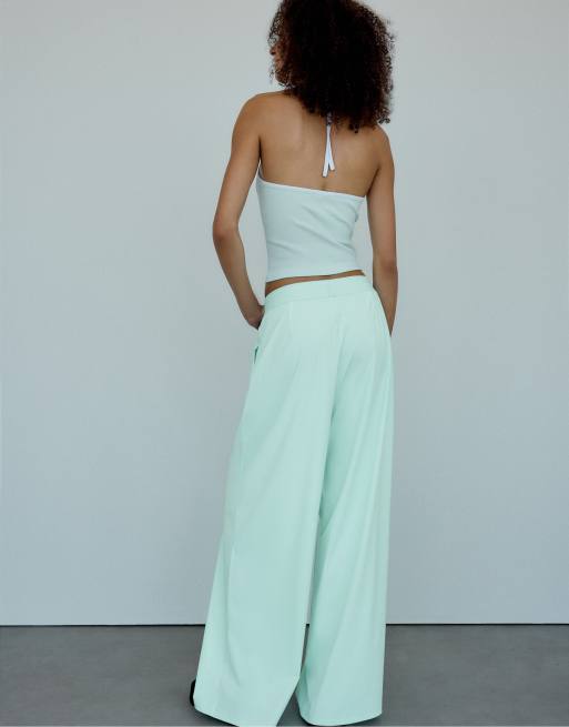 Stradivarius Palazzo jogger trousers with elastic waistband in pastel green, 3 of 4