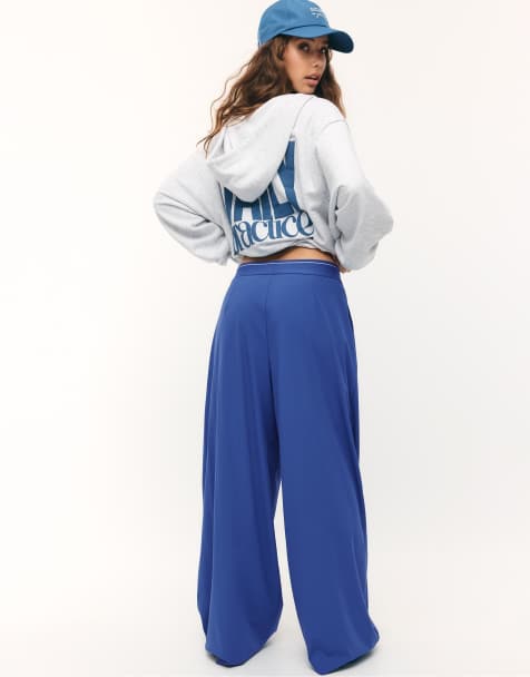 Stradivarius - Palazzo - Joggingbroek met elastische tailleband in koningsblauw - view 1