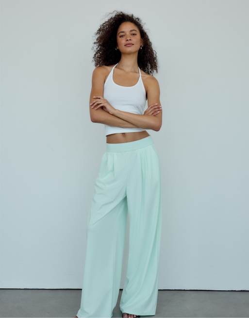 Stradivarius – Palazzo-Jogginghose in Pastellgrün mit elastischem Bund, 5 von 7