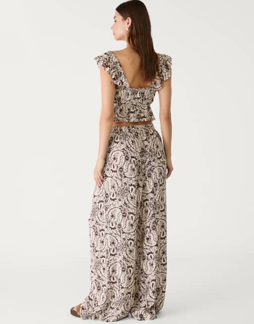 Stradivarius palazzo trousers in brown, 3 of 4