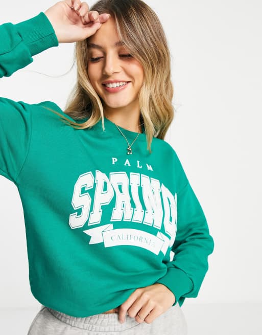 Stradivarius Palm Springs print sweatshirt in green