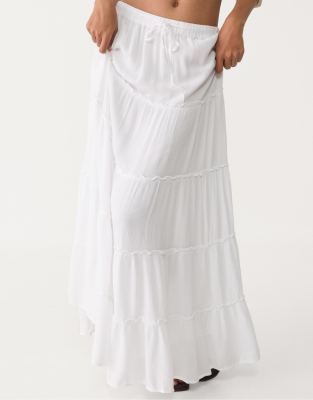 Stradivarius panelled midi skirt in white - view 1