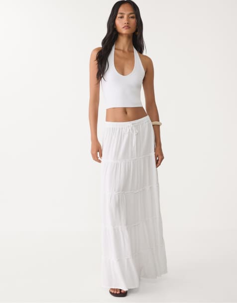 Stradivarius panelled midi skirt in white