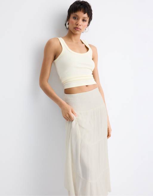 Stradivarius Panelled skirt with metallic thread in ecru, 2 of 4