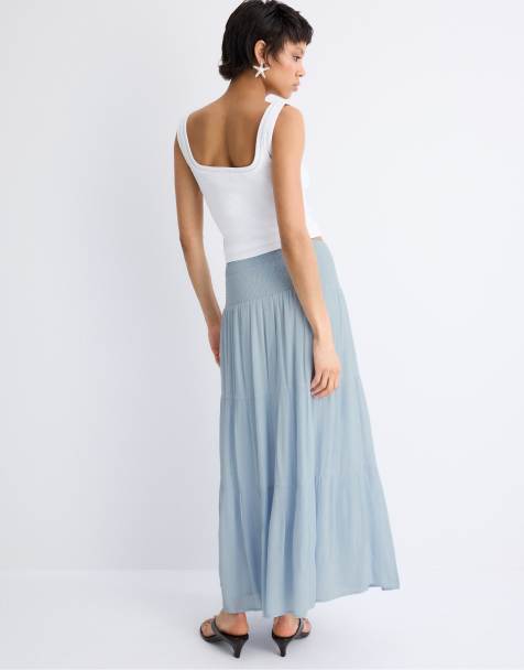 Stradivarius Panelled skirt with metallic thread in sky blue - view 1