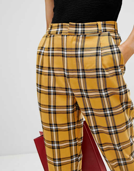 Pantalon carreaux jaune femme new arrivals