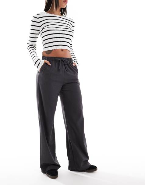 Pantalon Large Femme Gris taille haute en flanelle ATODE