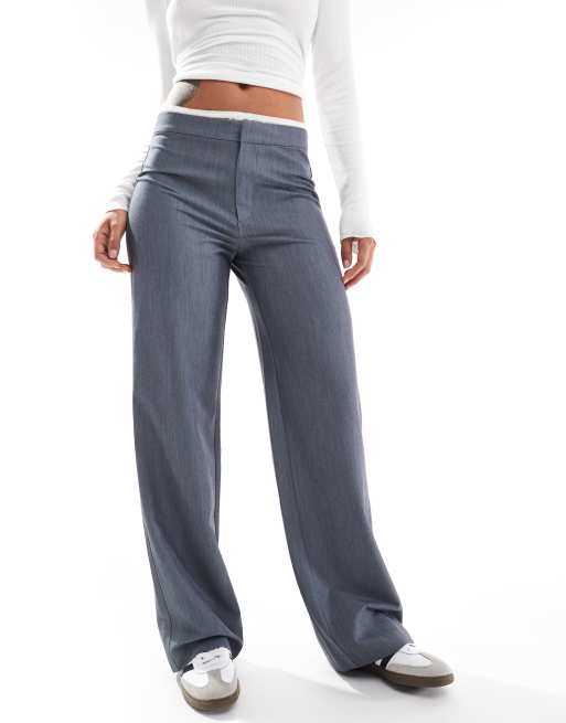 Stradivarius - Pantalon ajusté avec taille en dentelle - Gris