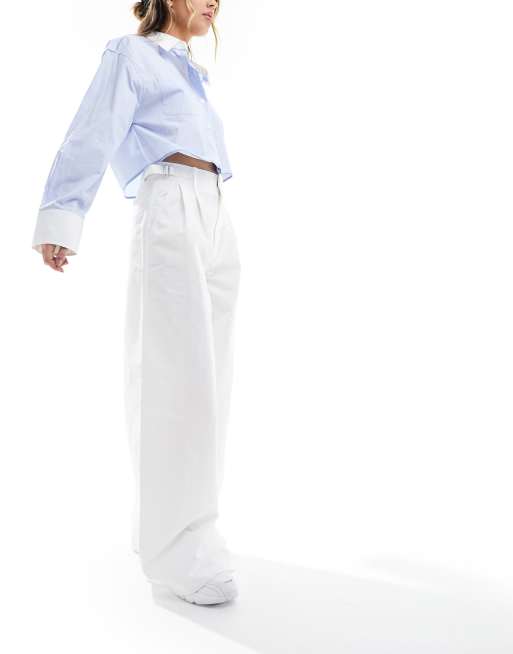 Stradivarius - Pantalon ajusté coupe ultra ample en coton - Blanc 