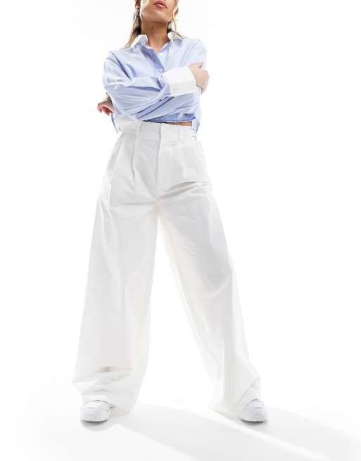 Stradivarius - Pantalon ajusté coupe ultra ample en coton - Blanc , 5 de 5