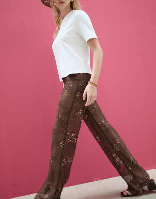 Pantalon Gymboree Marron Avec Broderies Et Cordon - Taille 7J - Occasion Très Bon état