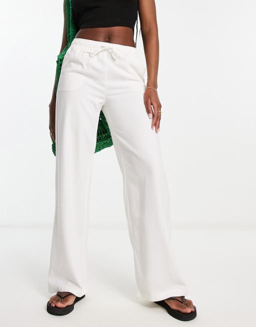 Stradivarius - Pantalon aspect lin avec cordon de serrage - Blanc