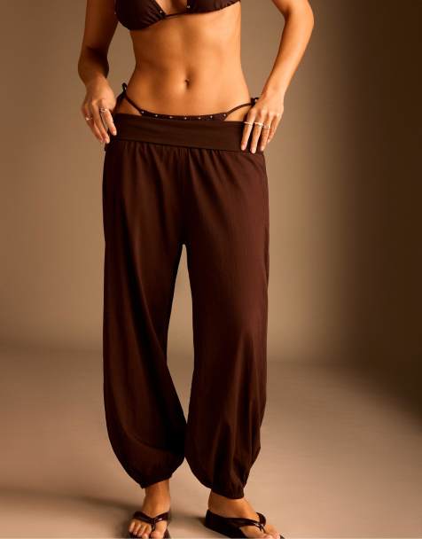 Stradivarius - Pantalon ballon avec taille rabattue - Marron - view 1