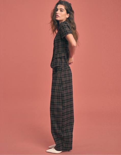 Stradivarius pantalon barrel à carreaux noir - view 1