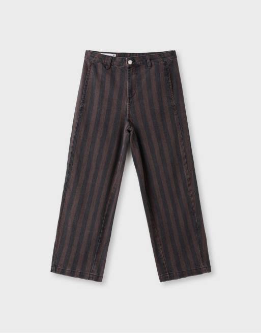 Stradivarius pantalon barrel à coutures rayées marron, 6 de 7