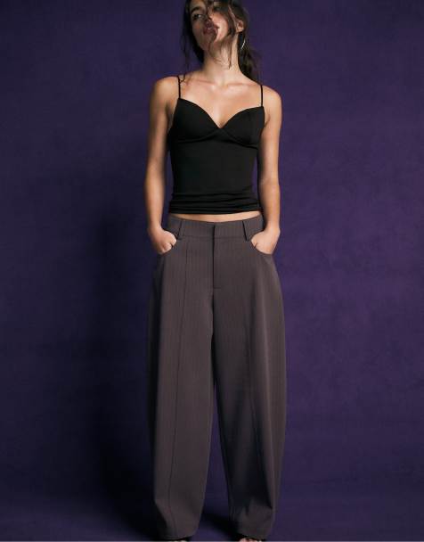 Stradivarius pantalon barrel ajusté violet - view 1