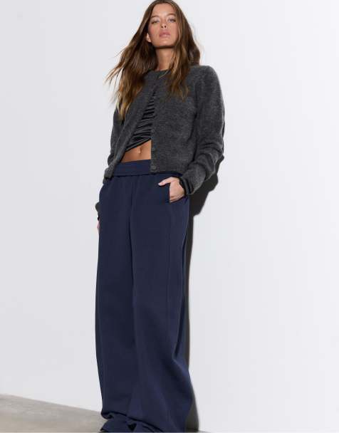 Stradivarius - Pantalon barrel duveteux - Bleu marine - view 1