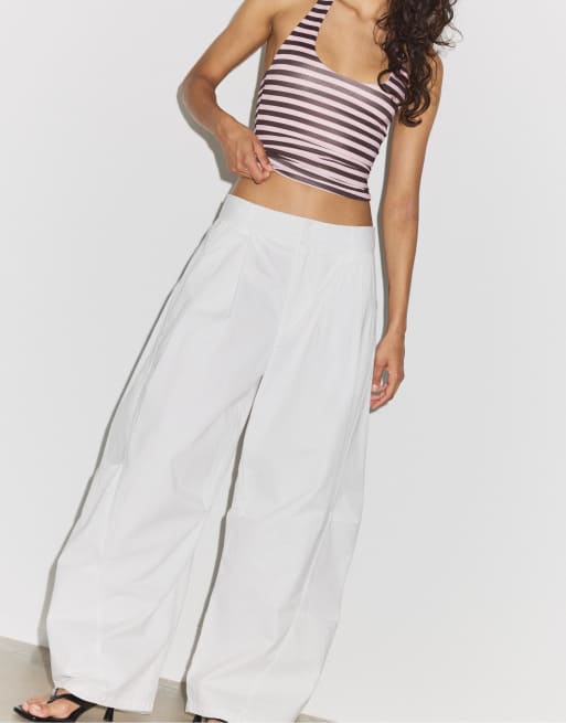 Stradivarius -Pantalon bouffant en pur coton - Blanc, 2 de 4