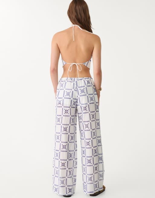 Stradivarius - Pantalon brodé - Bleu, 4 de 4