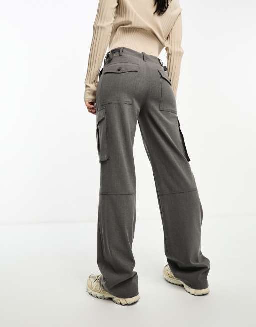 Stradivarius - Pantalon cargo ajusté avec taille ajustable - Gris