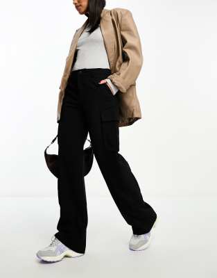 Stradivarius tailored cargo trouser in black  - ASOS Price Checker