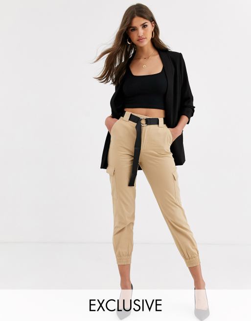 Stradivarius Pantalon cargo avec ceinture Beige