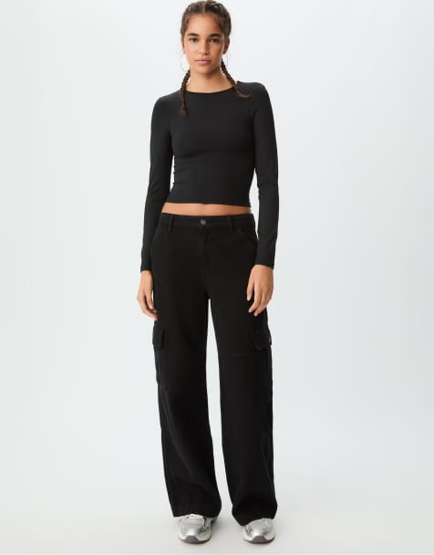 Stradivarius - Pantalon cargo droit - Noir - view 1