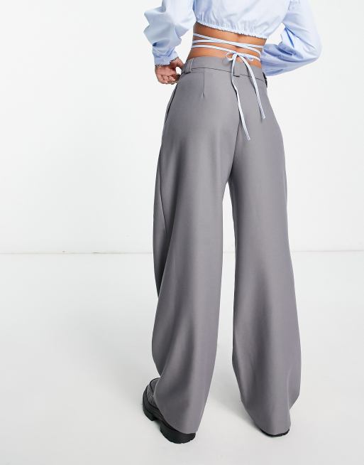 Stradivarius - Pantalon dad ajusté avec bouton - Anthracite, 3 de 4