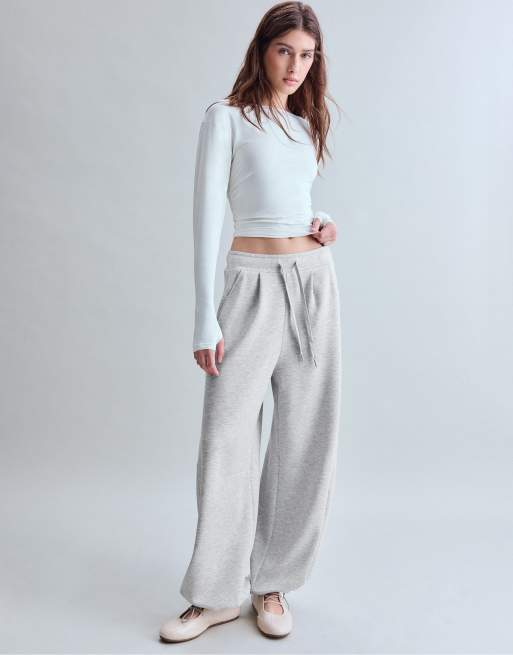 Stradivarius pantalon de jogging barrel doux au toucher gris chiné, 5 de 7