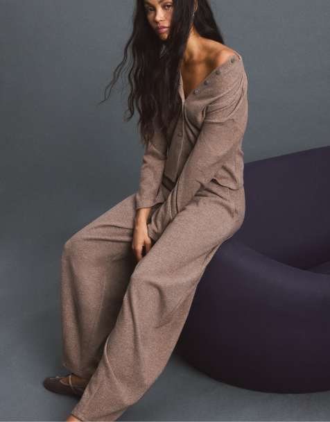 Stradivarius pantalon de jogging barrel doux au toucher marron - view 1
