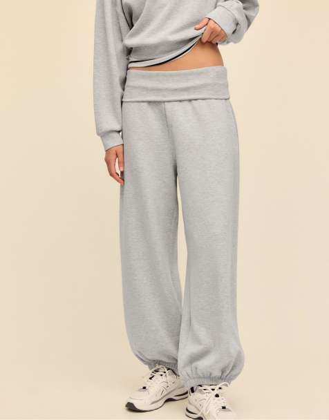 Stradivarius - Pantalon de jogging bouffant doux au toucher à taille rabattue - Gris chiné - view 1