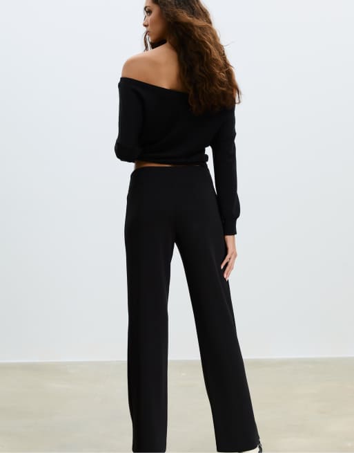 Stradivarius - Pantalon de jogging droit en tissu doux à surpiqûres - Noir, 2 de 4